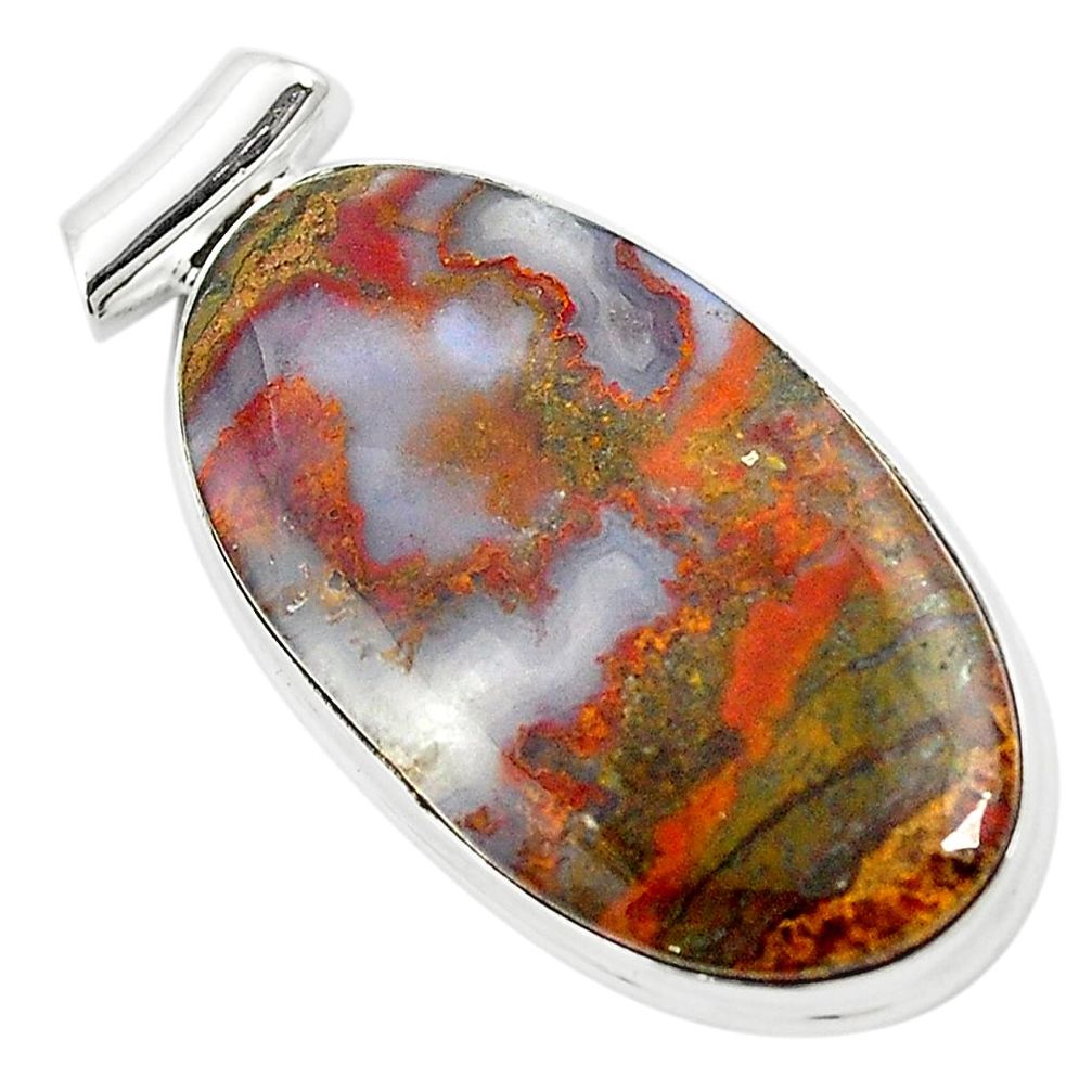 36.19cts natural brown moroccan seam agate 925 sterling silver pendant m58416