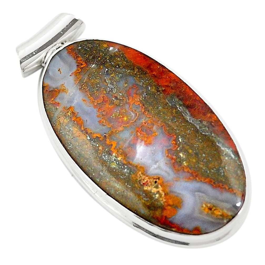30.97cts natural brown moroccan seam agate 925 sterling silver pendant m58419