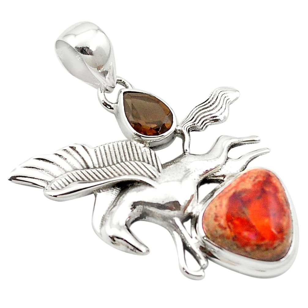 Natural multi color mexican fire opal 925 silver unicorn pendant m58450