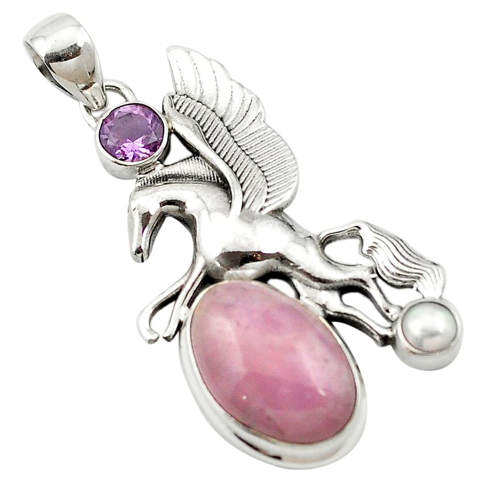 925 silver natural pink kunzite amethyst unicorn pendant jewelry m58459