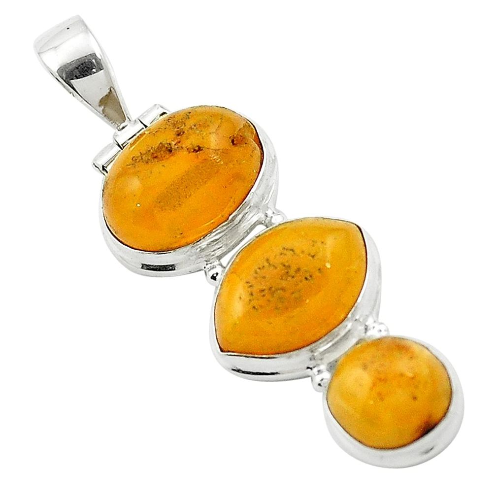 14.47cts natural orange baltic amber (poland) 925 sterling silver pendant m58579