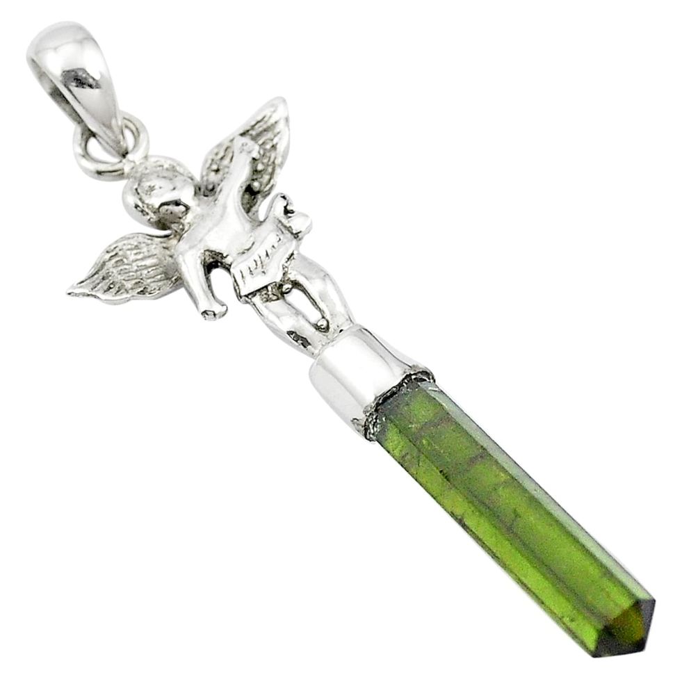 Green pointer tourmaline 925 sterling silver angel charm pendant jewelry m58835