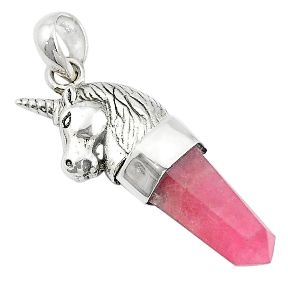 Natural pink tourmaline 925 sterling silver horse pendant m58852