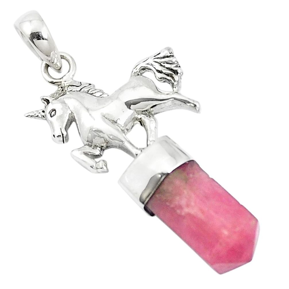 Natural pink tourmaline 925 sterling silver horse pendant m58859