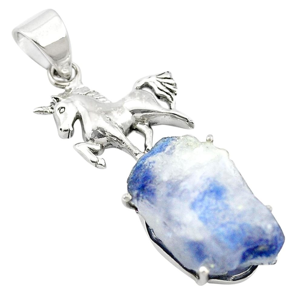 Natural blue dumortierite 925 sterling silver horse pendant m58862