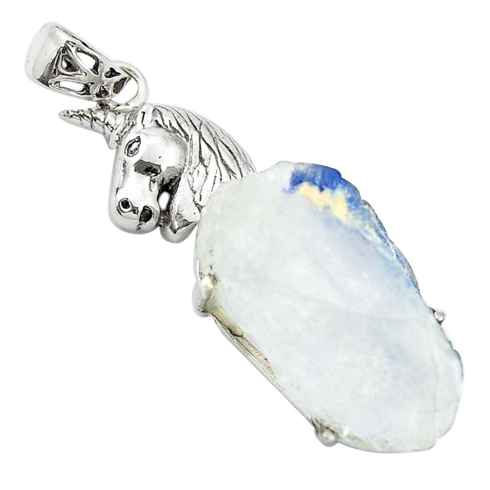 Natural blue dumortierite 925 sterling silver horse pendant m58891