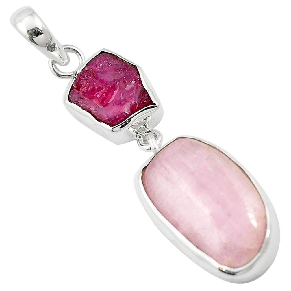 Natural pink kunzite ruby rough 925 sterling silver pendant m58959