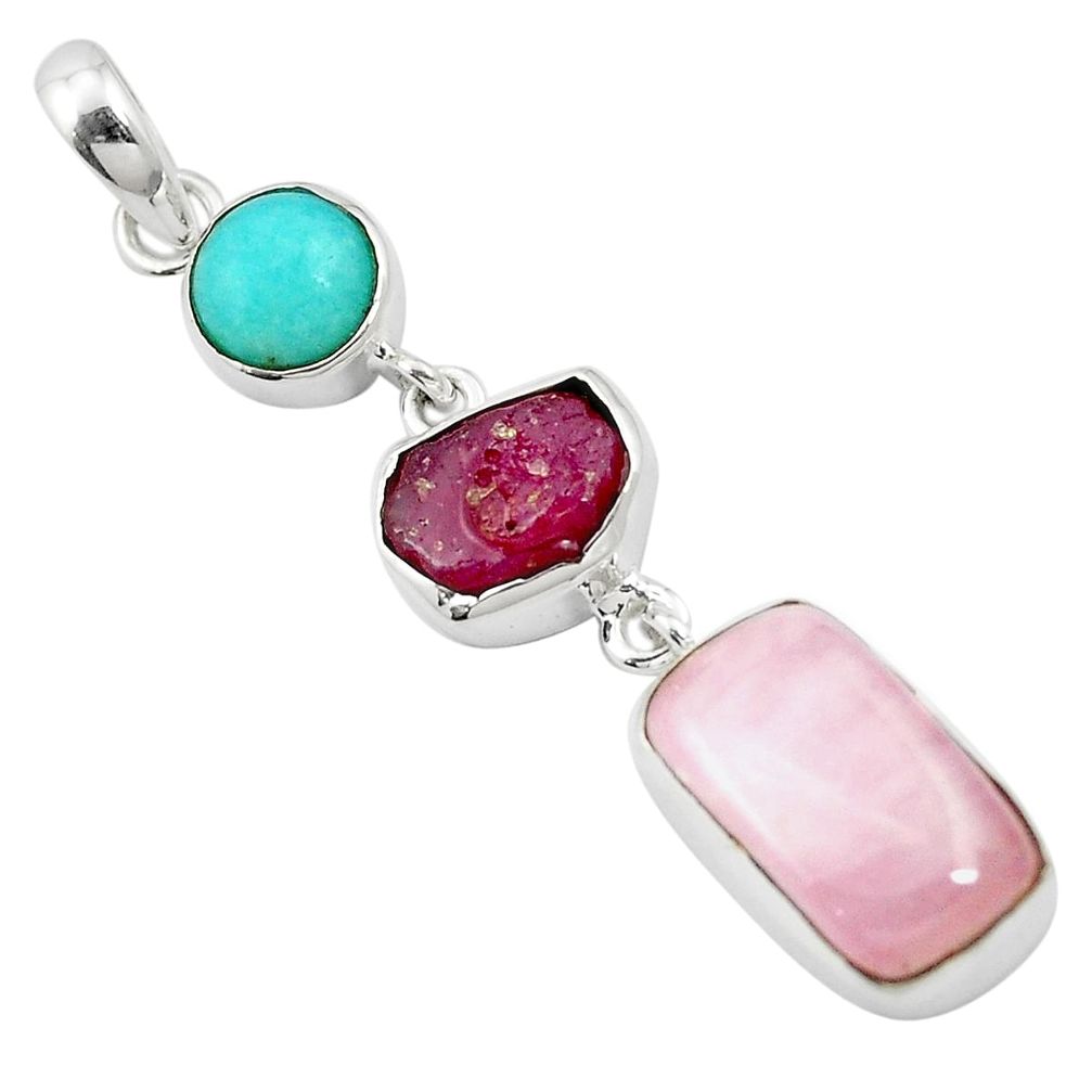 925 silver natural pink kunzite peruvian amazonite pendant jewelry m58960