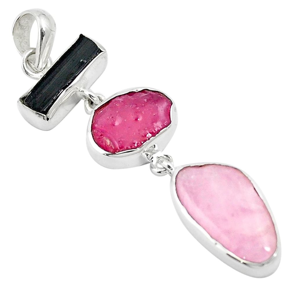 Natural pink kunzite tourmaline rough 925 silver pendant jewelry m58962