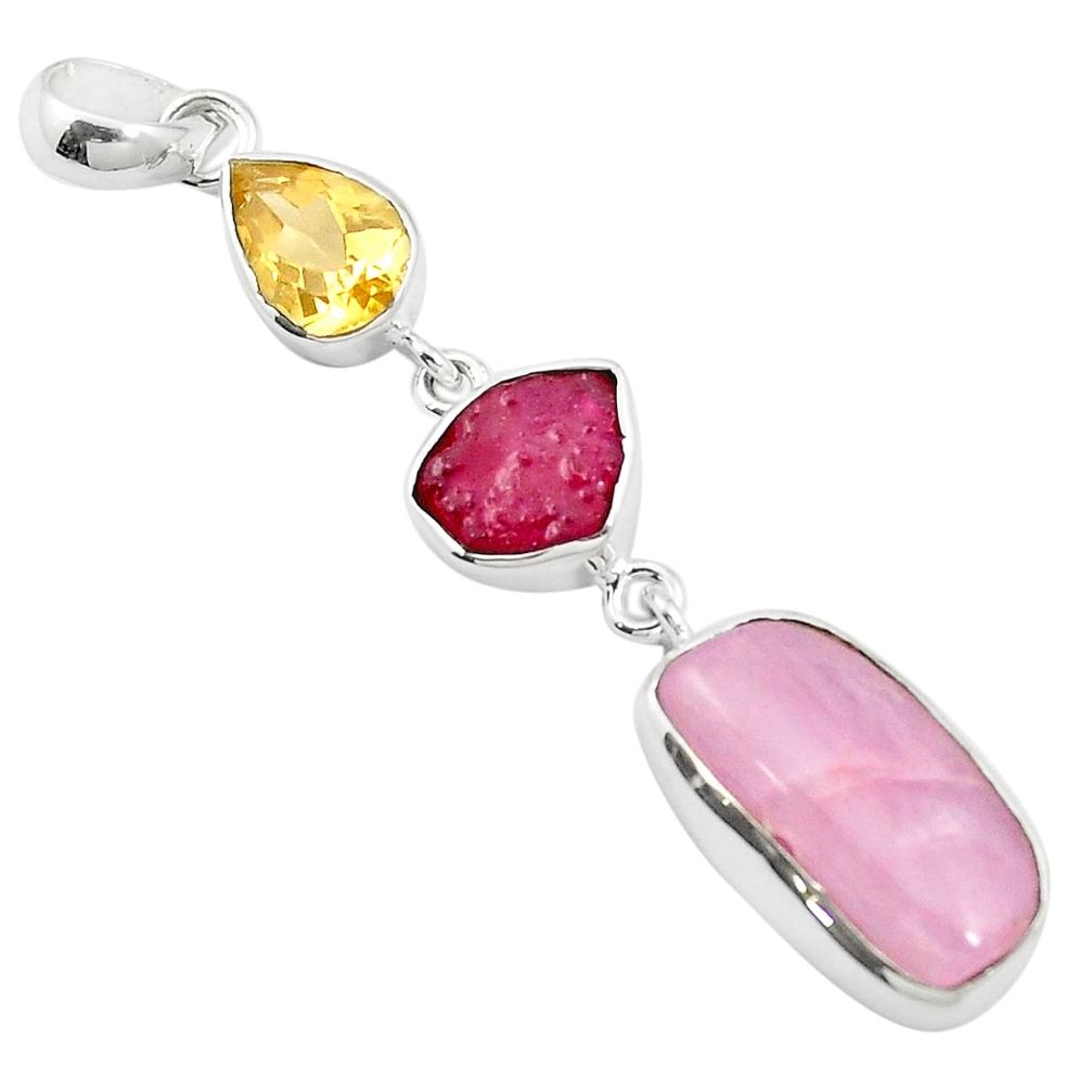 Natural pink kunzite citrine 925 sterling silver pendant jewelry m58963