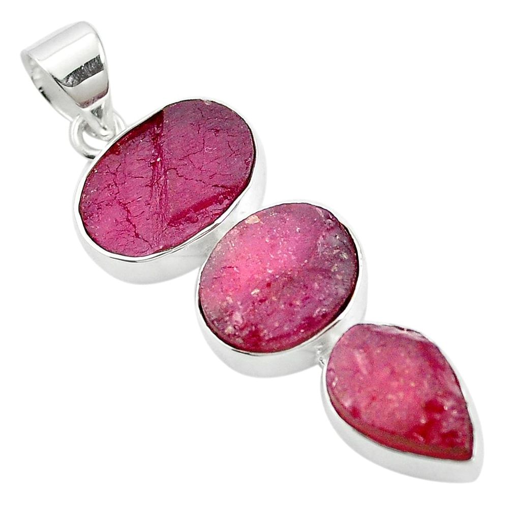 Natural pink ruby rough 925 sterling silver pendant jewelry m59105