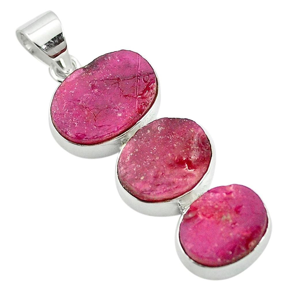 Natural pink ruby rough 925 sterling silver pendant jewelry m59107