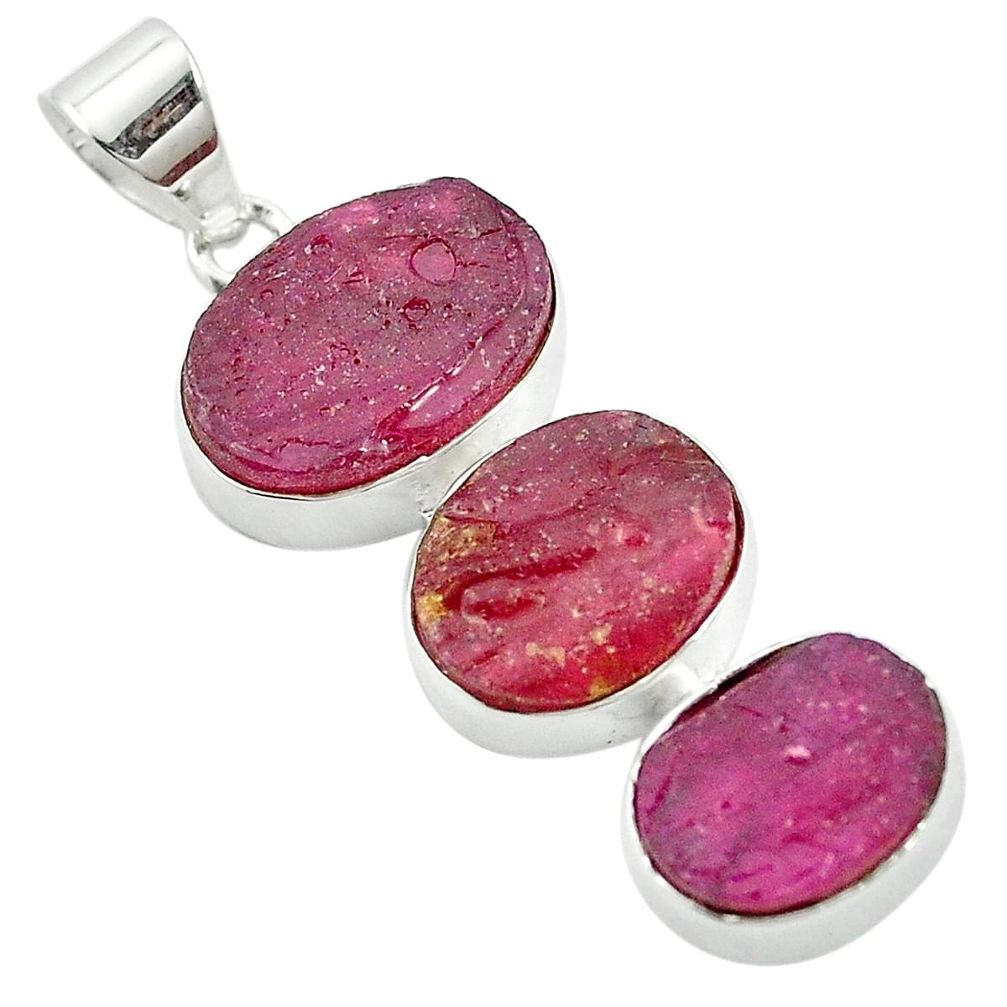Natural pink ruby rough 925 sterling silver pendant jewelry m59111