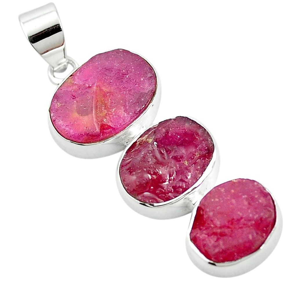Natural pink ruby rough 925 sterling silver pendant jewelry m59113