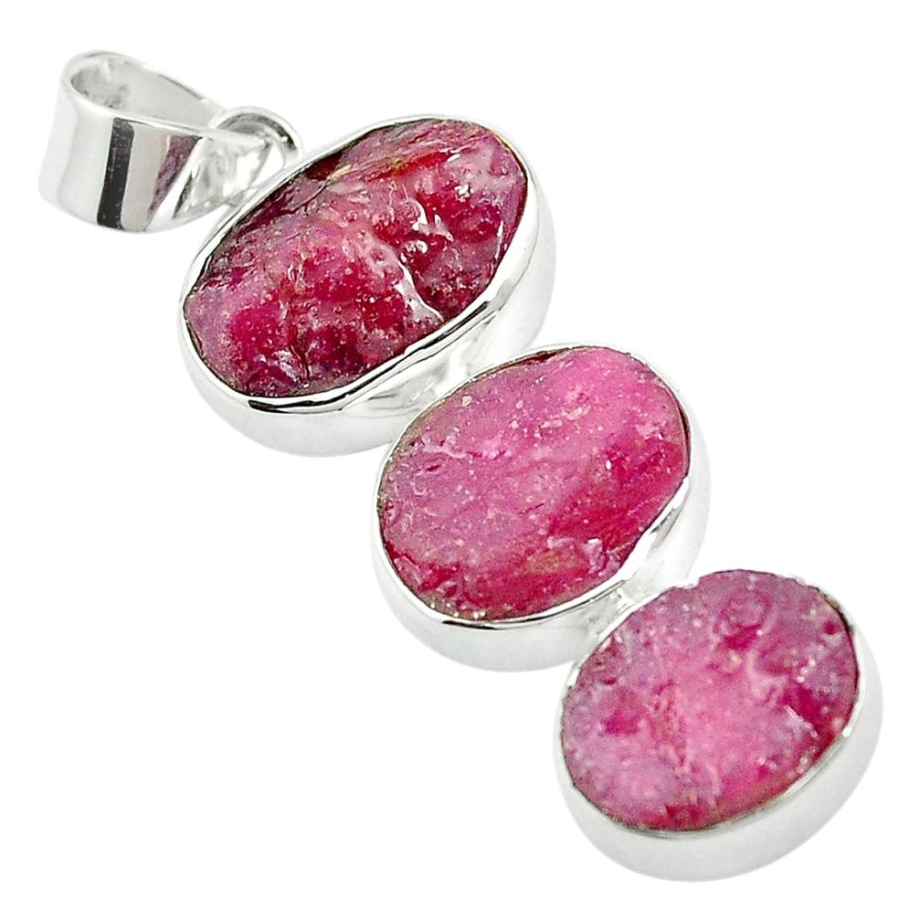 Natural pink ruby rough 925 sterling silver pendant jewelry m59114