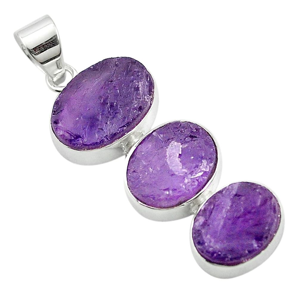 925 sterling silver natural purple amethyst rough pendant jewelry m59164