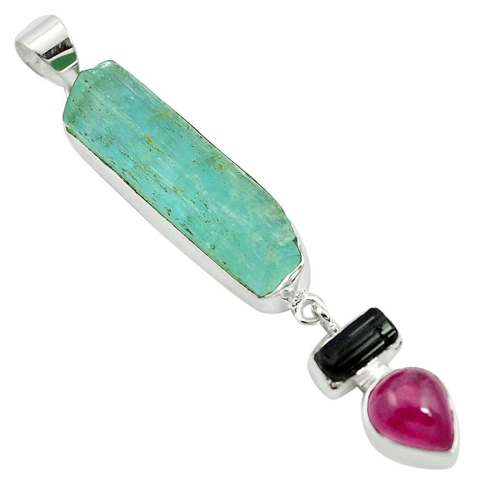 Aquamarine rough black tourmaline 925 silver pendant m59201