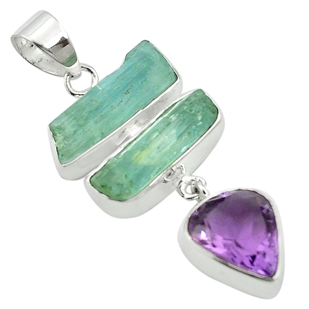 17.22cts natural aqua aquamarine rough amethyst 925 silver pendant m59207