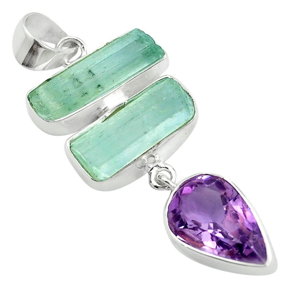 18.70cts natural aqua aquamarine rough amethyst 925 silver pendant m59220