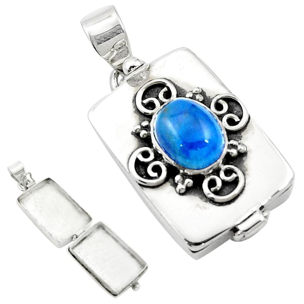 925 silver natural blue apatite (madagascar) poison box pendant jewelry m59585
