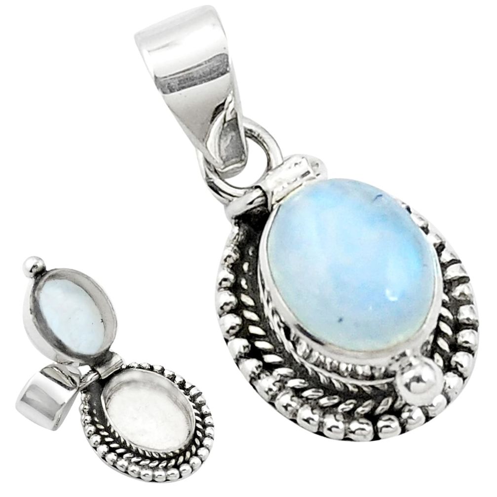 Natural rainbow moonstone 925 sterling silver poison box pendant m59590