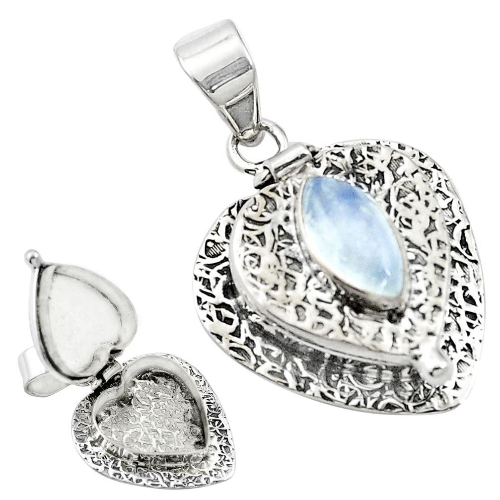 925 sterling silver natural rainbow moonstone poison box pendant m59592