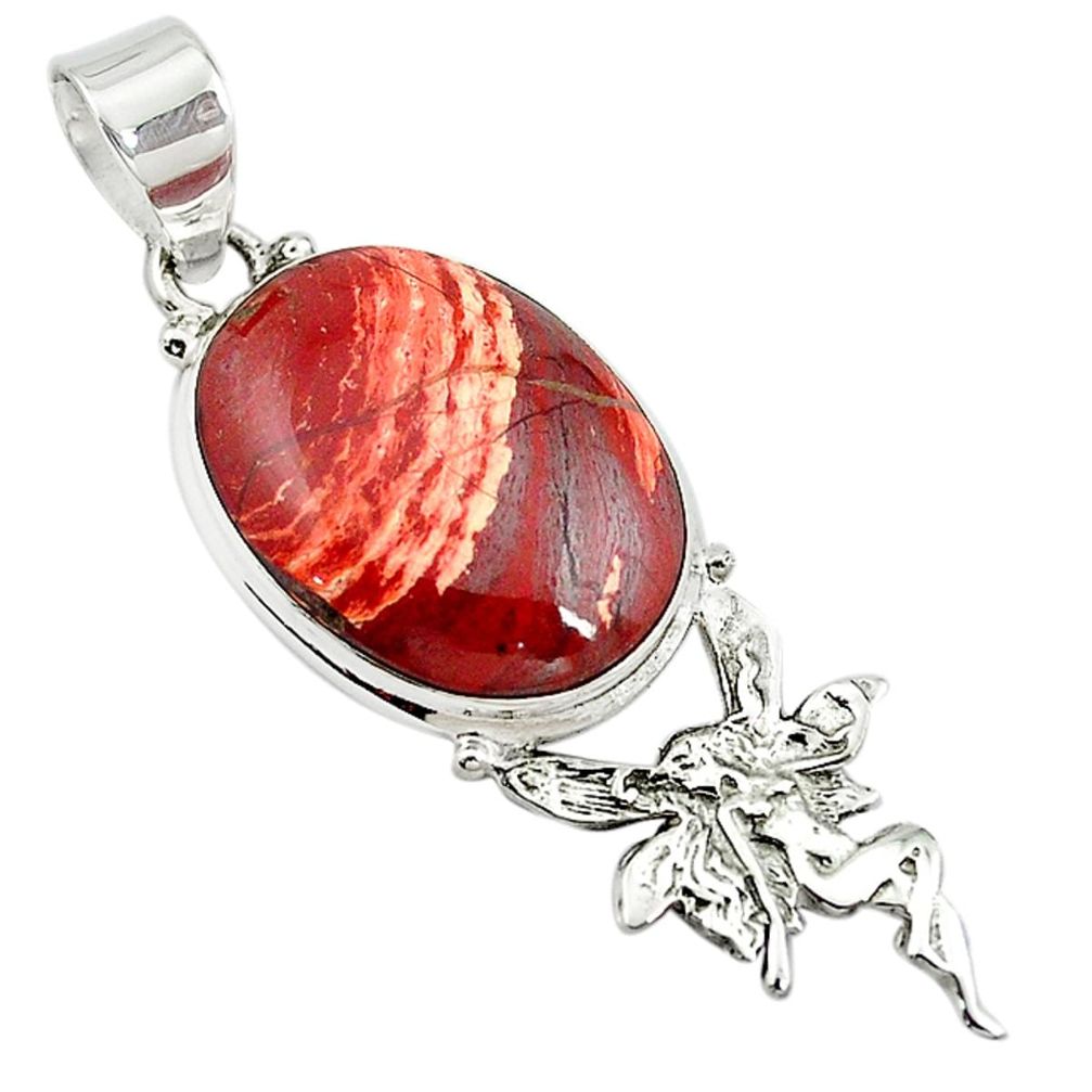 925 silver natural red snakeskin jasper angel wings fairy pendant jewelry m5960