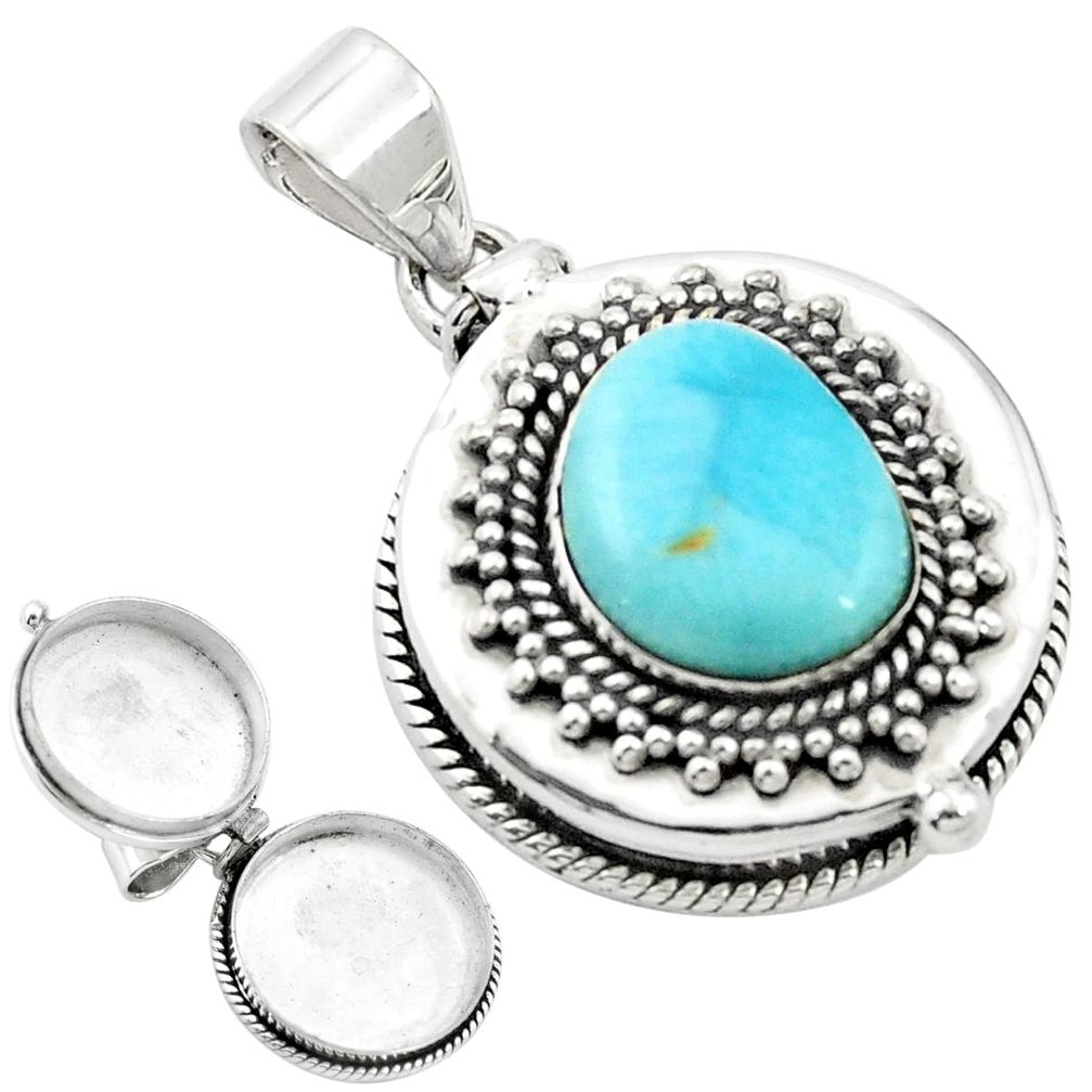 8.58cts natural blue larimar 925 sterling silver poison box pendant m59603