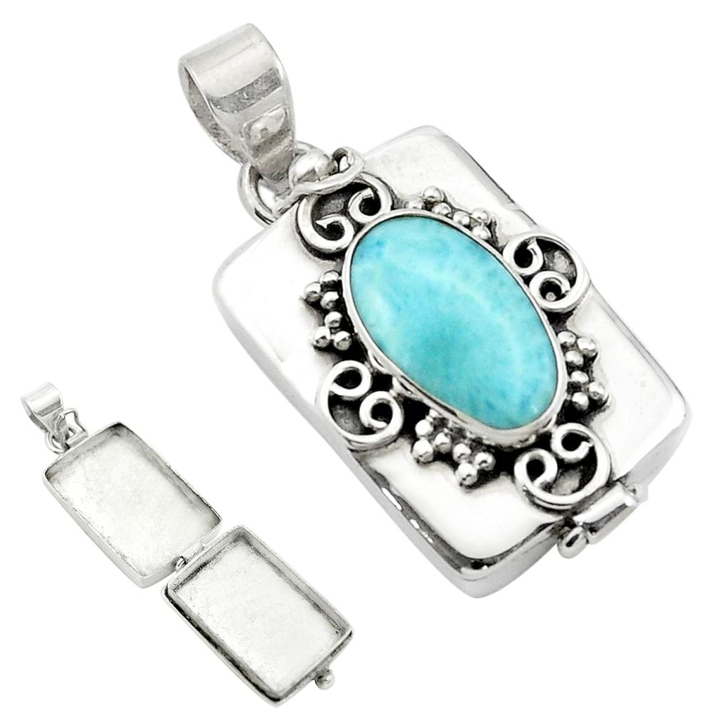 6.91cts natural blue larimar 925 sterling silver poison box pendant m59614