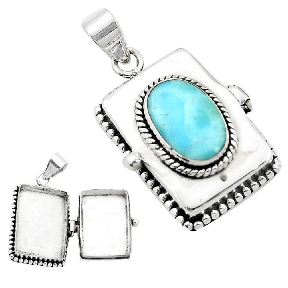 9.18cts natural blue larimar 925 sterling silver poison box pendant m59617