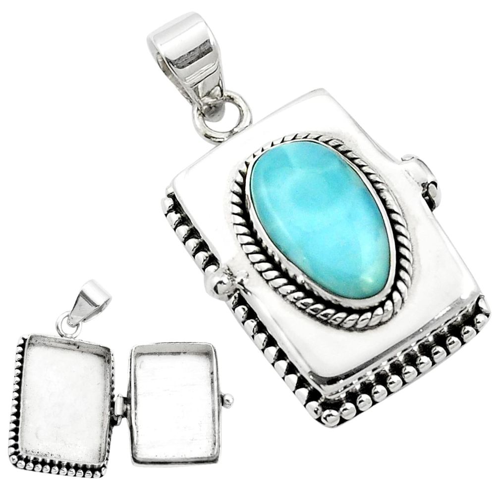6.98cts natural blue larimar 925 sterling silver poison box pendant m59620