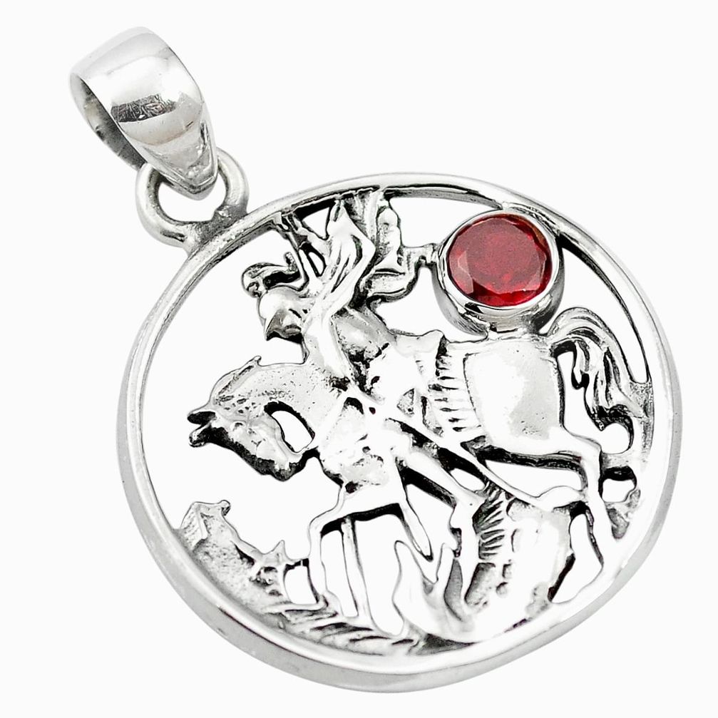 925 sterling silver natural red garnet horse pendant jewelry m60064