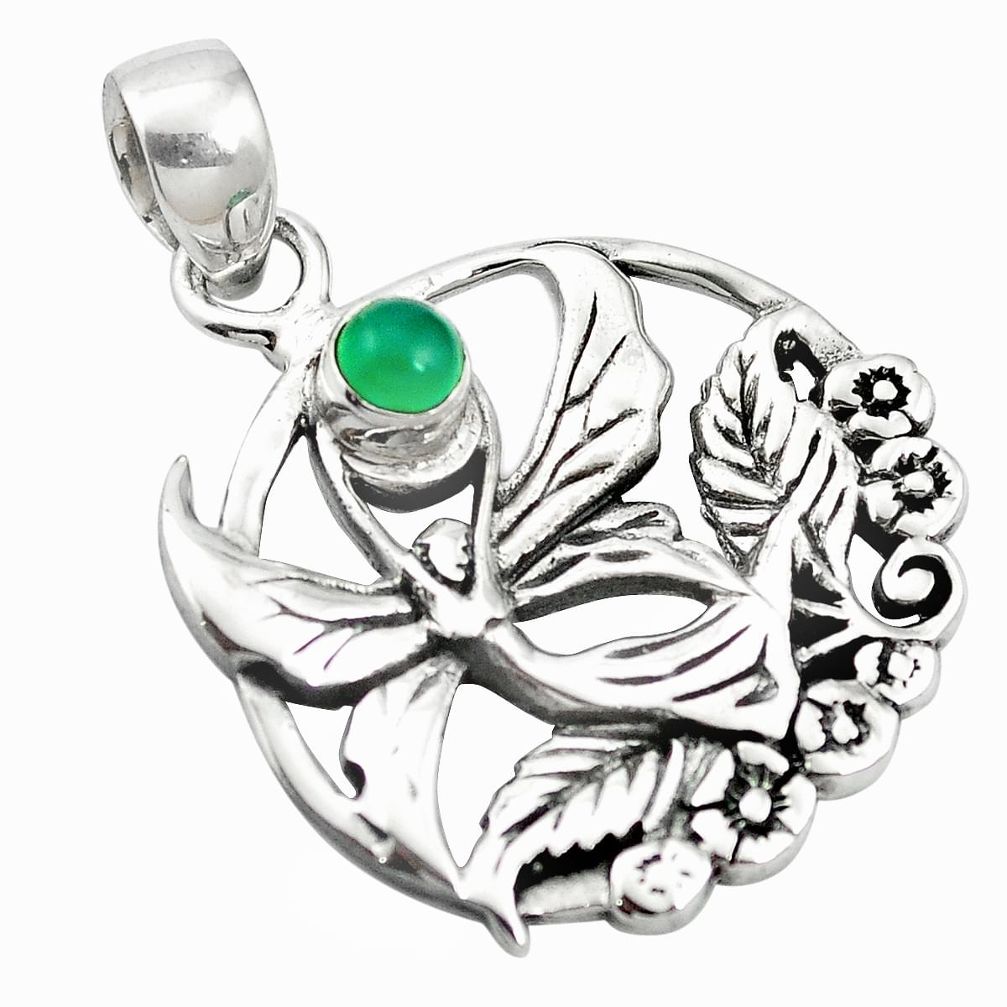 Natural green chalcedony 925 silver angel wings fairy pendant jewelry m60118
