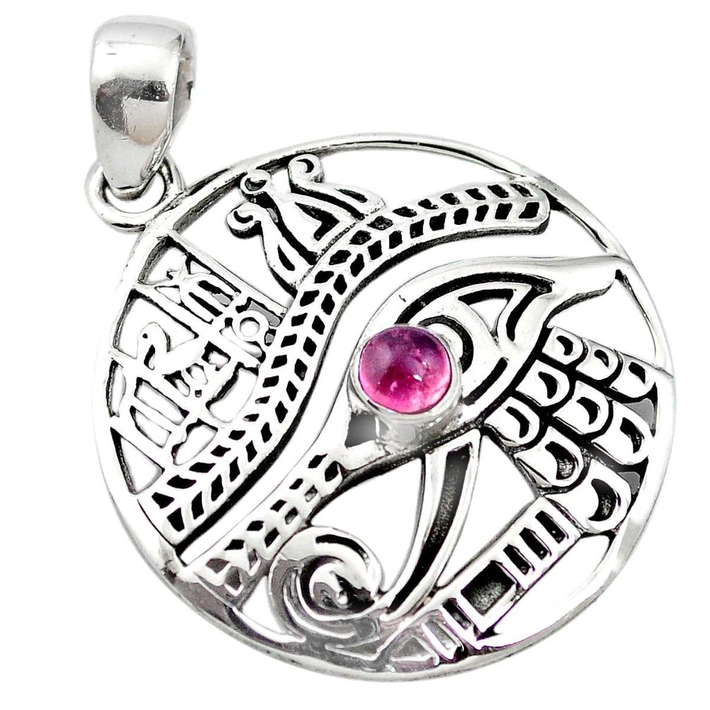 Natural pink tourmaline 925 sterling silver eye of horus pendant m60124