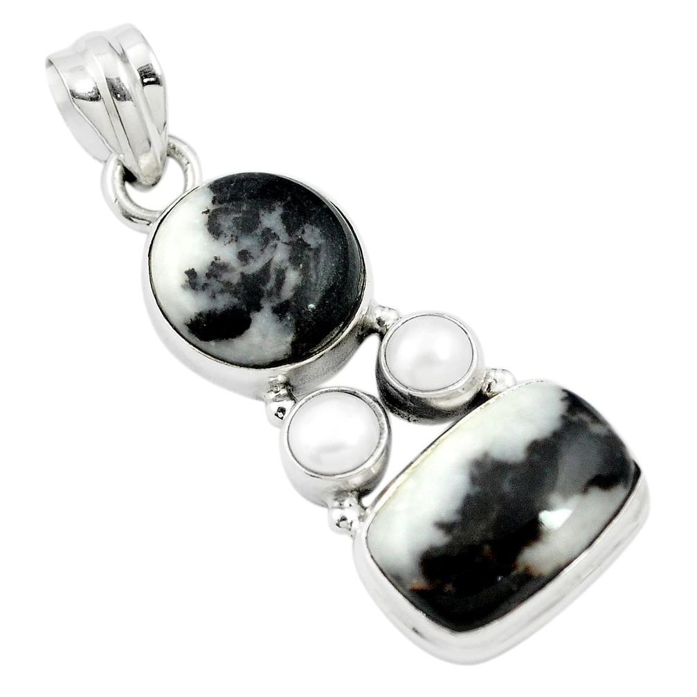 Natural black zebra jasper pearl 925 sterling silver pendant m60361