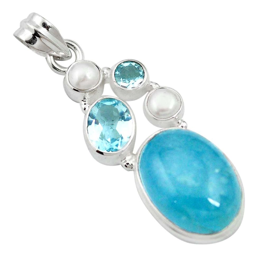Natural blue aquamarine topaz 925 sterling silver pendant jewelry m60382