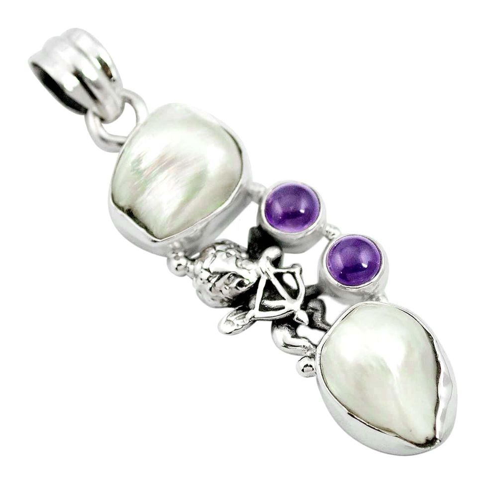 Natural white pearl amethyst 925 sterling silver pendant jewelry m60385