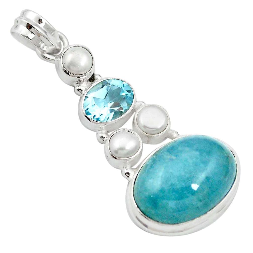 925 sterling silver natural blue aquamarine topaz pearl pendant m60389