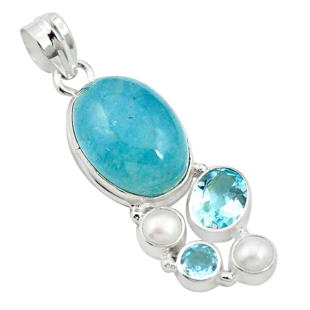 Natural blue aquamarine topaz 925 sterling silver pendant jewelry m60390