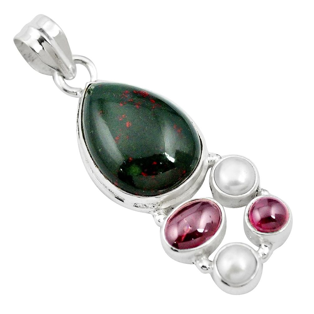 Natural green bloodstone african (heliotrope) 925 silver pendant m60423