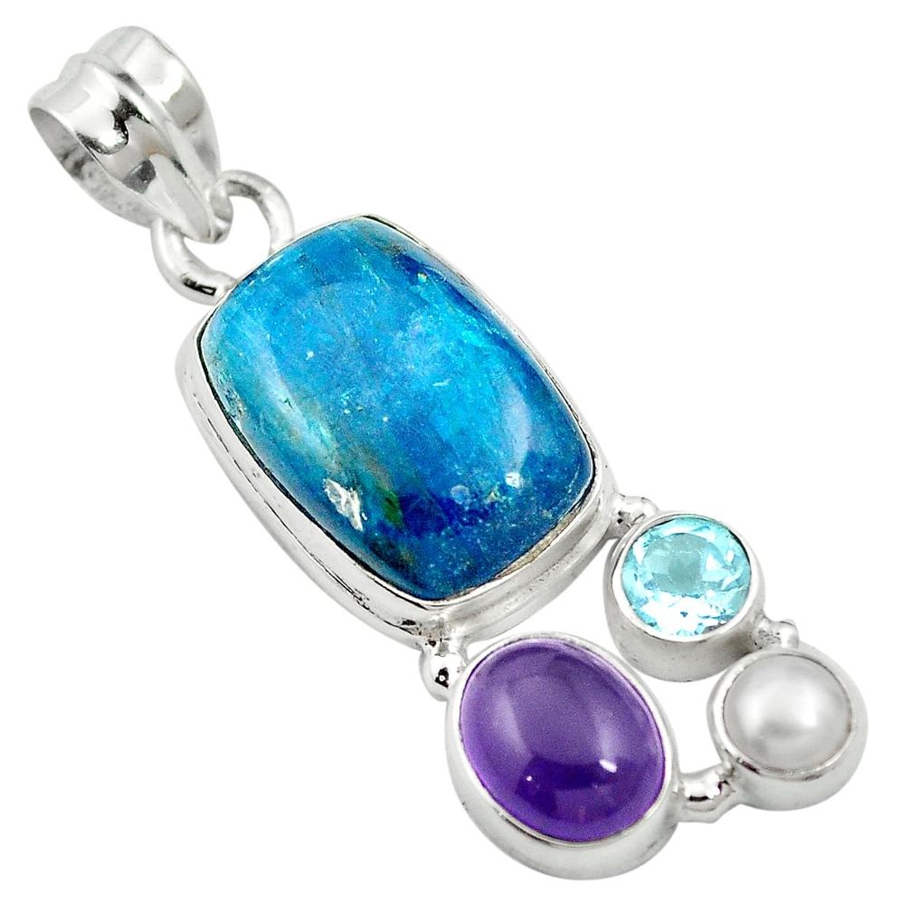 Natural blue apatite (madagascar) amethyst 925 silver pendant m60471