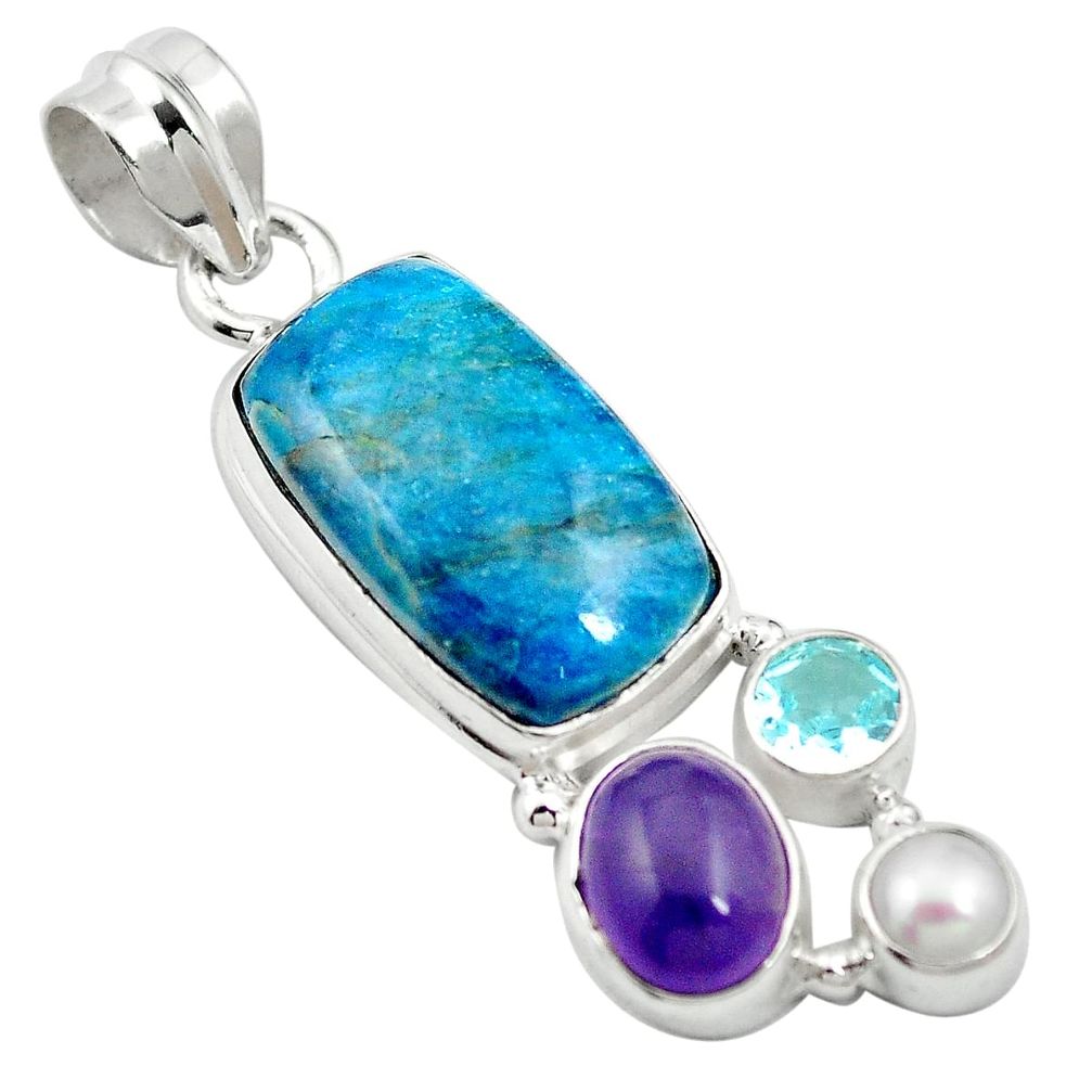 Natural blue apatite (madagascar) amethyst 925 silver pendant m60474