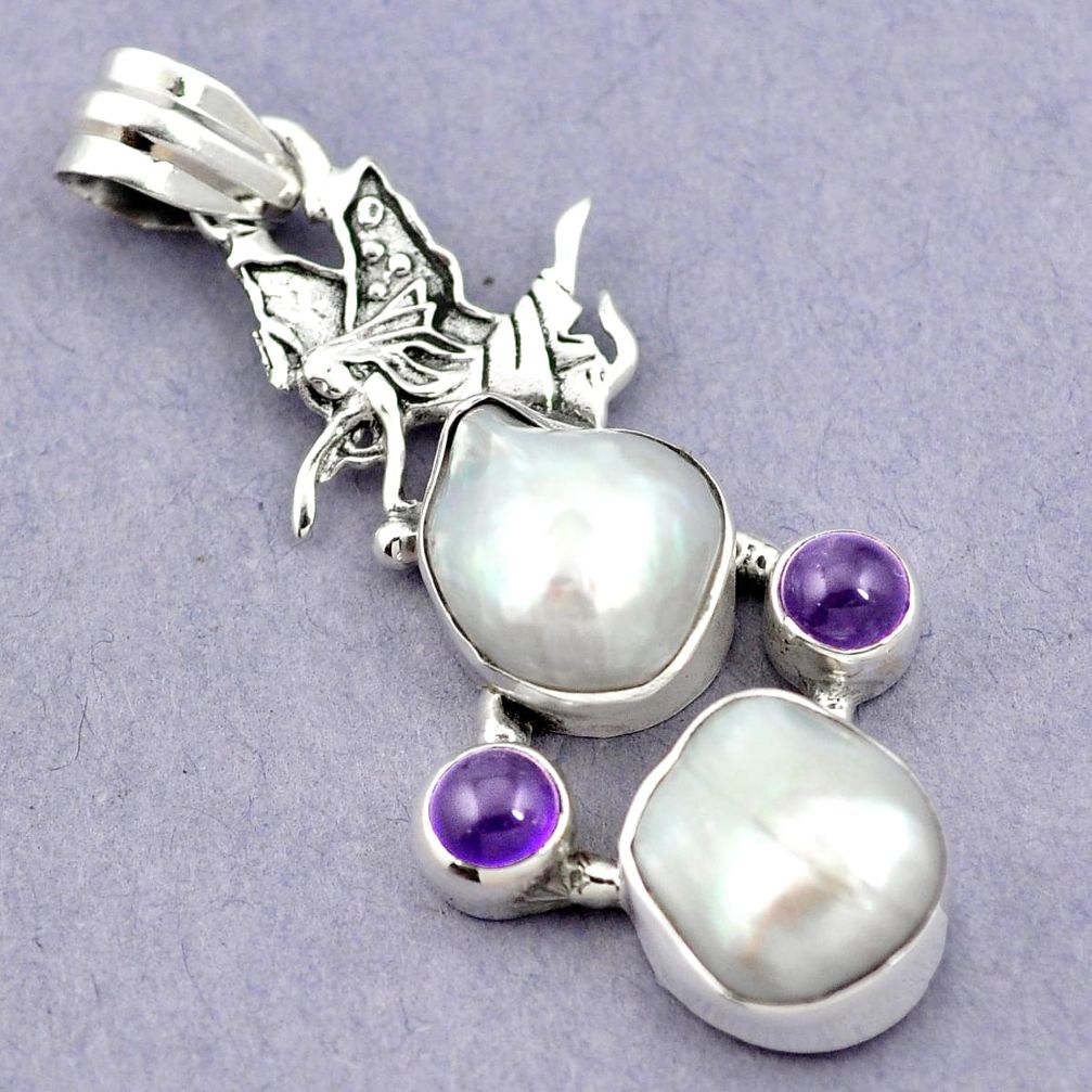 Natural white pearl amethyst 925 sterling silver pendant jewelry m60476