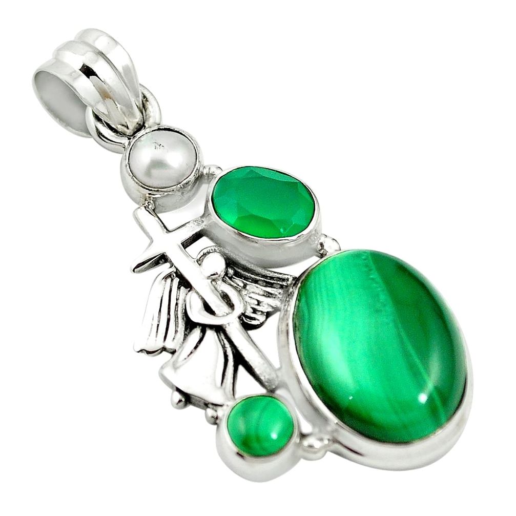 Natural green malachite (pilot's stone) 925 silver pendant m60483