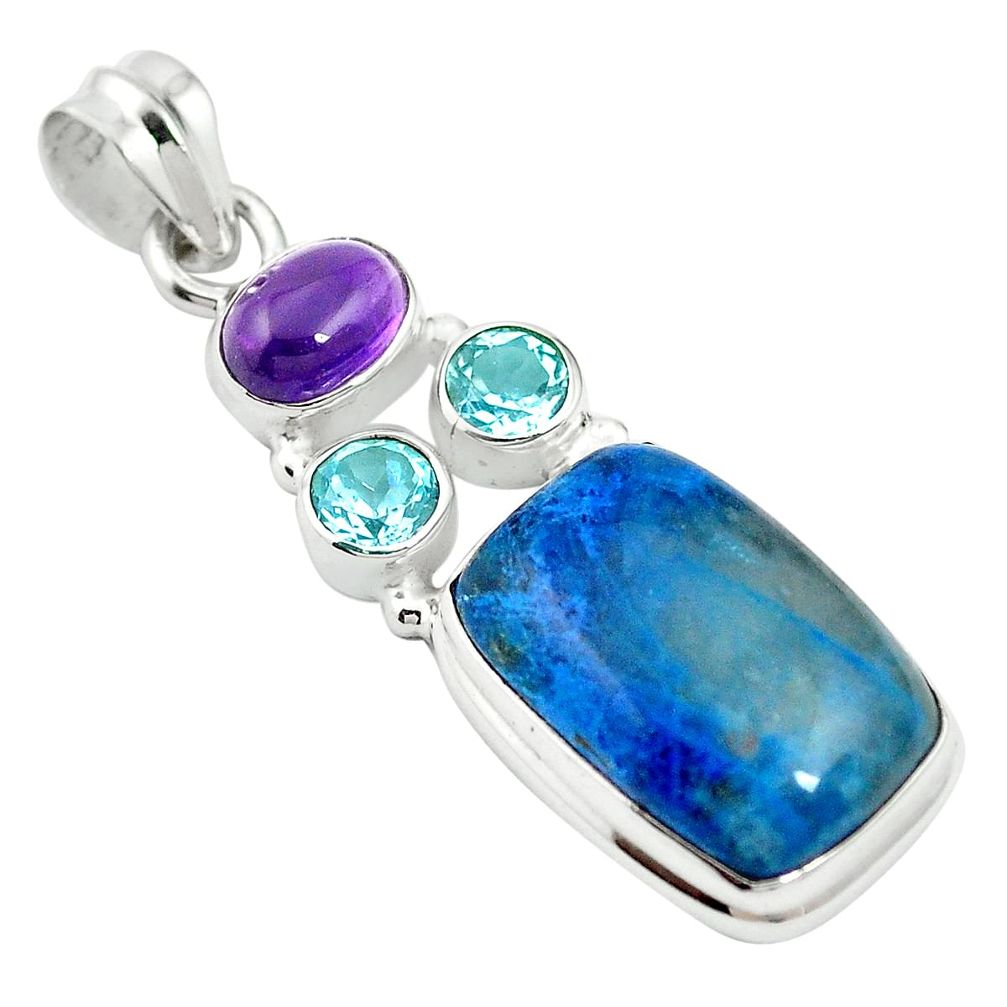 Natural blue shattuckite amethyst 925 sterling silver pendant m60487