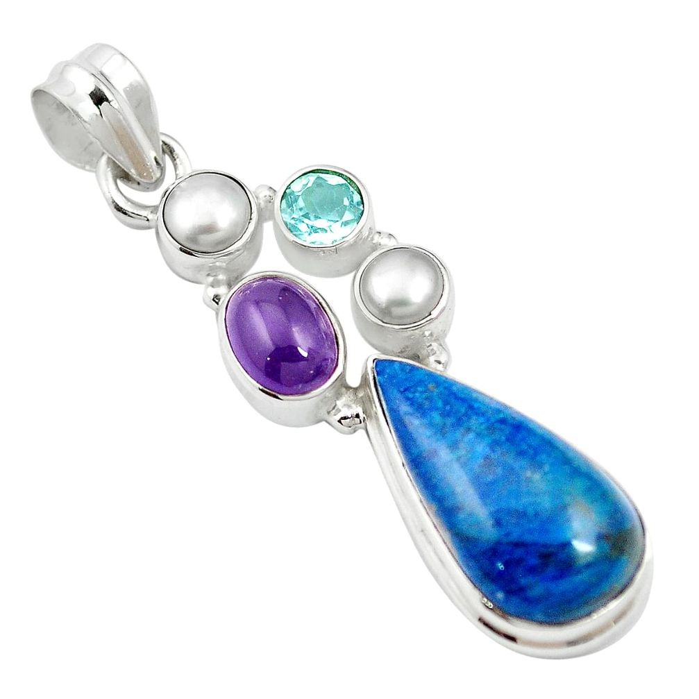 925 sterling silver natural blue shattuckite amethyst pearl pendant m60490