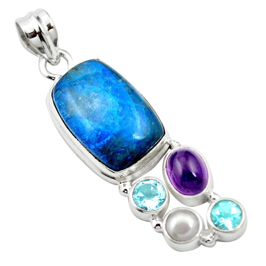 Natural blue shattuckite amethyst 925 sterling silver pendant m60494