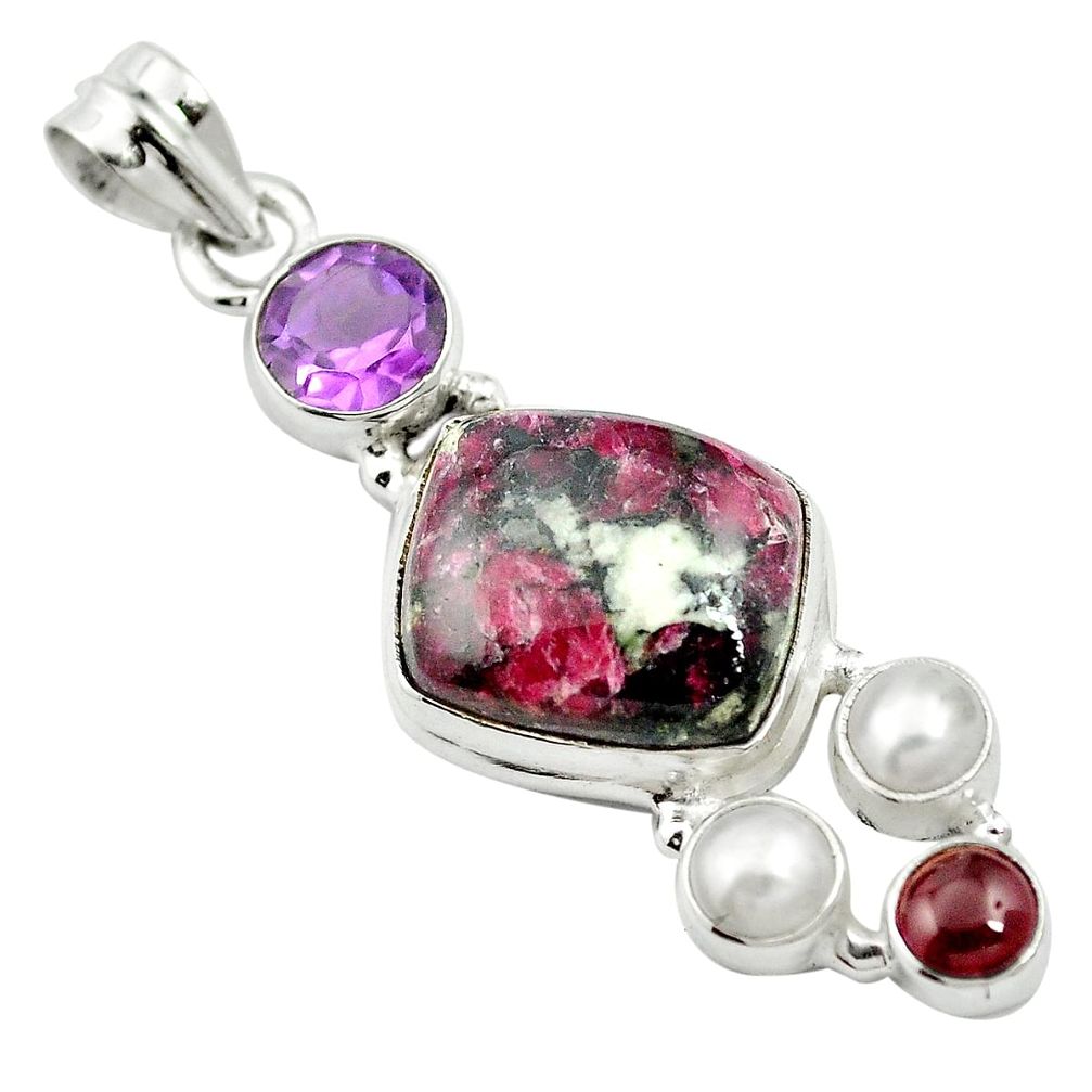 Natural pink eudialyte amethyst 925 sterling silver pendant jewelry m60502