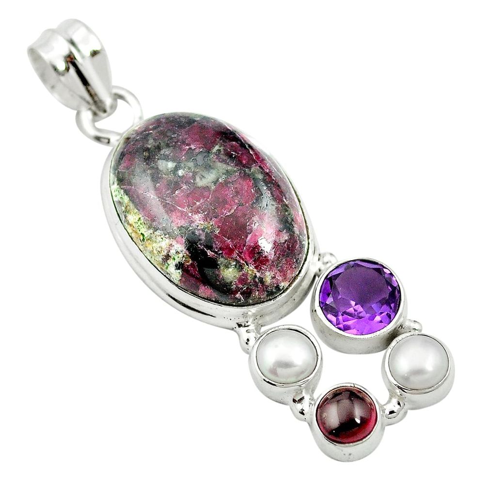 Natural pink eudialyte amethyst 925 sterling silver pendant jewelry m60505