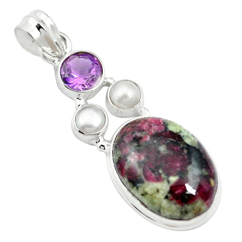 Natural pink eudialyte amethyst 925 sterling silver pendant jewelry m60509